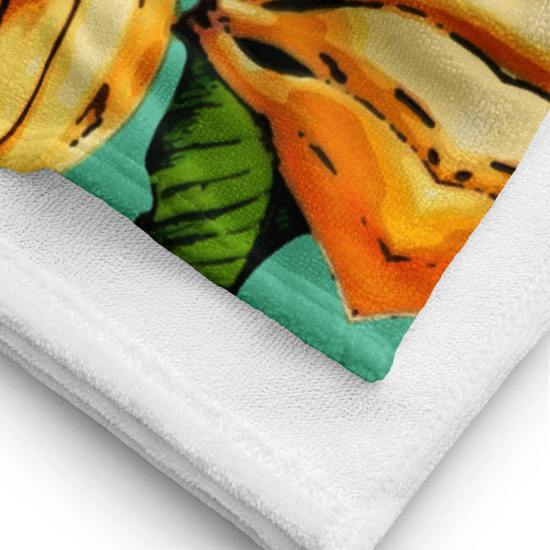 A vibrant tropical design showcases a dense, painterly arrangement of fruit set against a cool mint turquoise background. Contact us with accessibility feedback, we'd love to help!