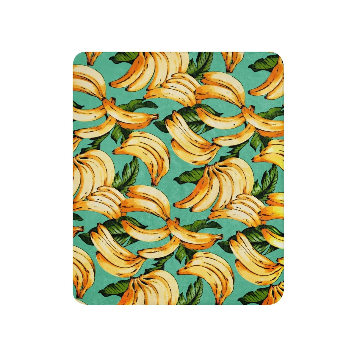 Banana Pattern Sherpa Blankets in Tropical Teal Harvest. REACH Compliant, Zero-Wastewater Printing, Made-to-Order (Zero Overproduction).