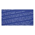A nostalgic blue screen of death sprawls across this desk mat, featuring cascading white error messages in retro monospaced font tilted at a panic-inducing diagonal. Contact us with accessibility feedback, we'd love to help!