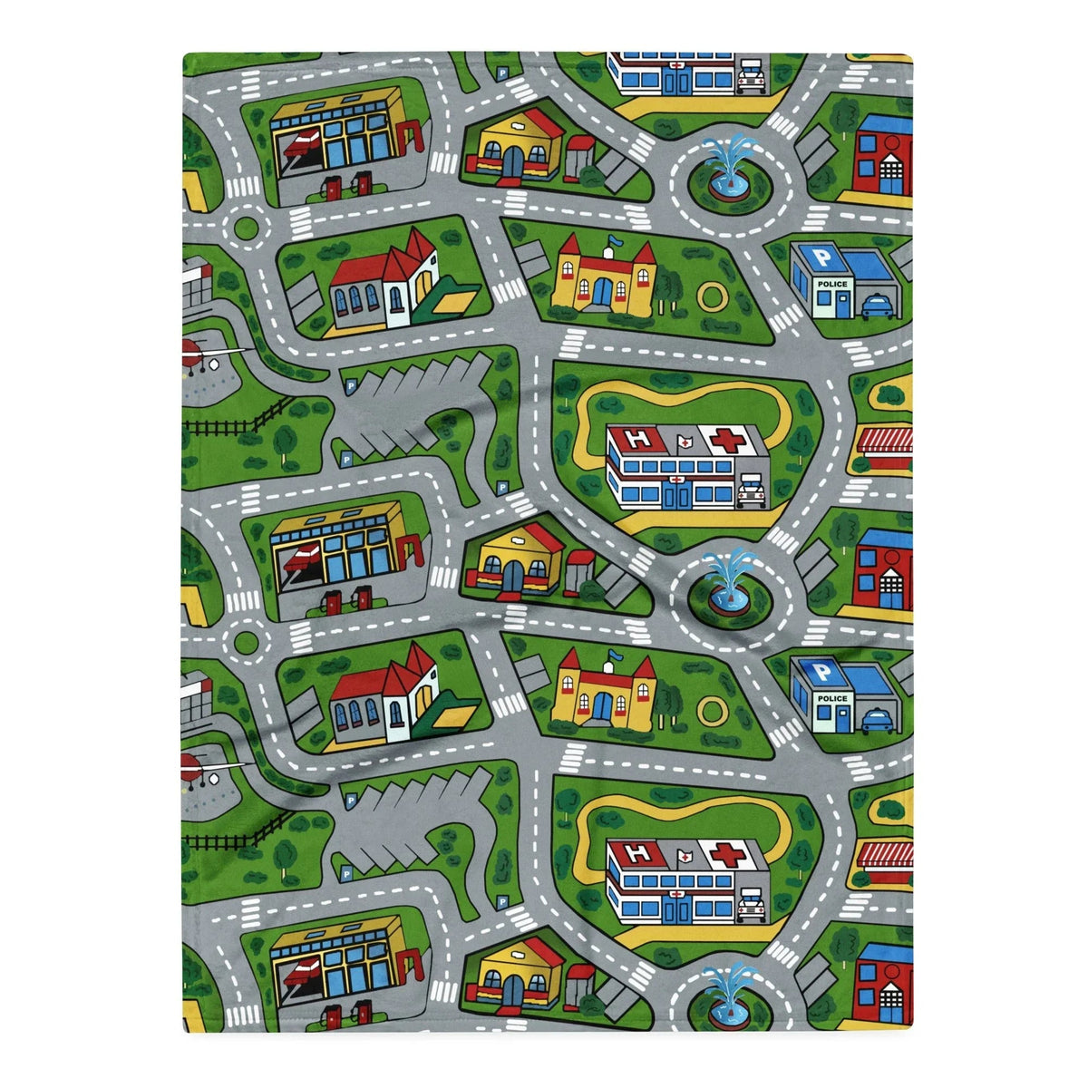 Car Carpet City Plush Blanket in Nostalgic Playmat Primary. REACH Compliant, Zero-Wastewater Printing, Made-to-Order (Zero Overproduction).