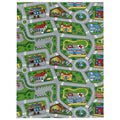 Car Carpet City Plush Blanket - The continuous loop of slate asphalt grey (#708090) roundabouts and intersections cutting through the expansive manicured lawn green (#4CA64C) fields.