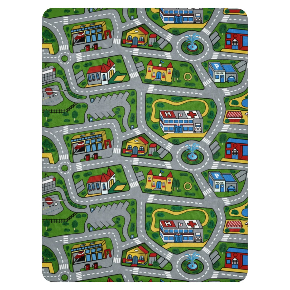 This nostalgic throw blanket features a bird's-eye view of a miniature city map, channeling classic childhood playmat vibes. Contact us with accessibility feedback, we'd love to help!