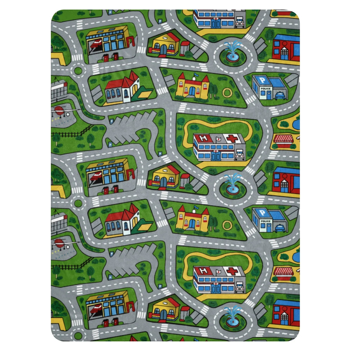 This nostalgic throw blanket features a bird's-eye view of a miniature city map, channeling classic childhood playmat vibes. Contact us with accessibility feedback, we'd love to help!