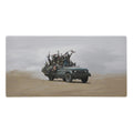 Rendered with the texture of a classical oil painting, this surreal scene depicts a vintage 