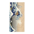 Cookie Wave Beach Towel in Vintage Parchment & Indigo. REACH Compliant, Zero-Wastewater Printing, Made-to-Order (Zero Overproduction).