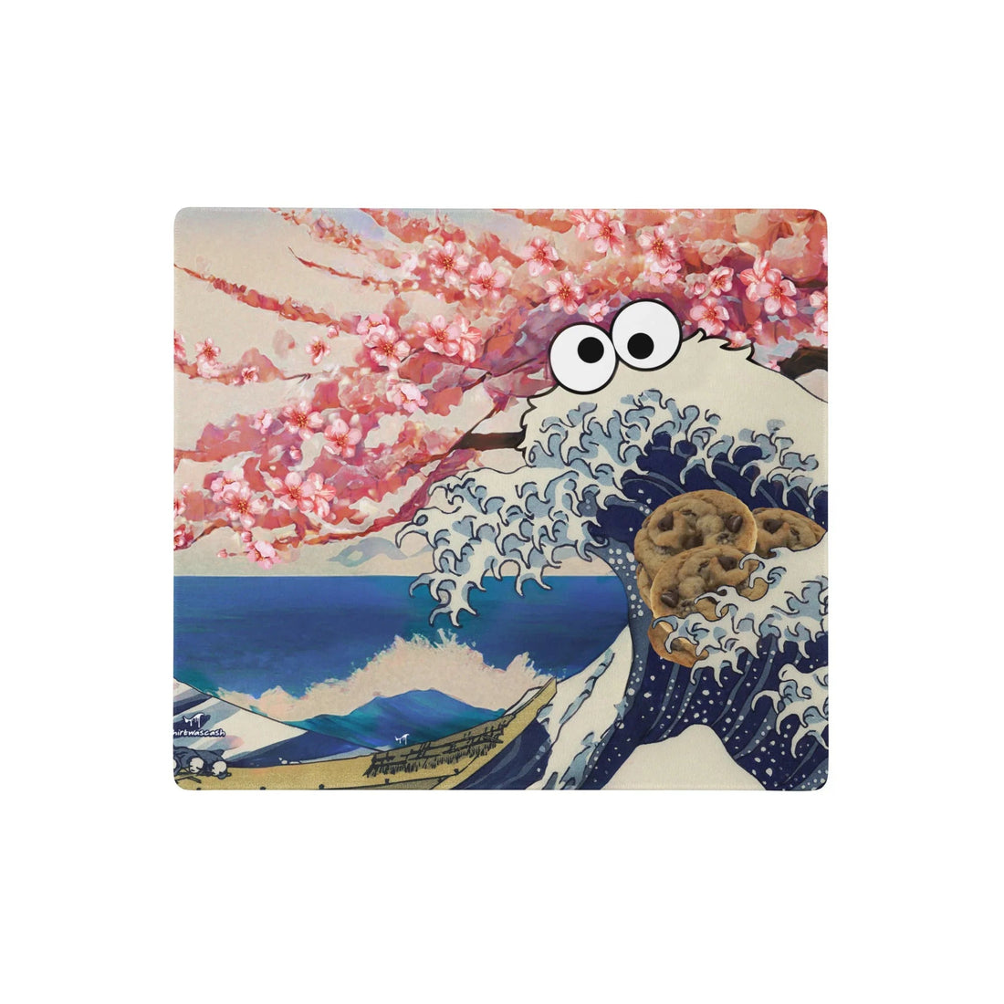 Blending classical Ukiyo-e woodblock aesthetics with a voracious pop-culture parody, this design features a deep oceanic indigo tsunami morphing into a legendary hungry creature. Contact us with accessibility feedback, we'd love to help!