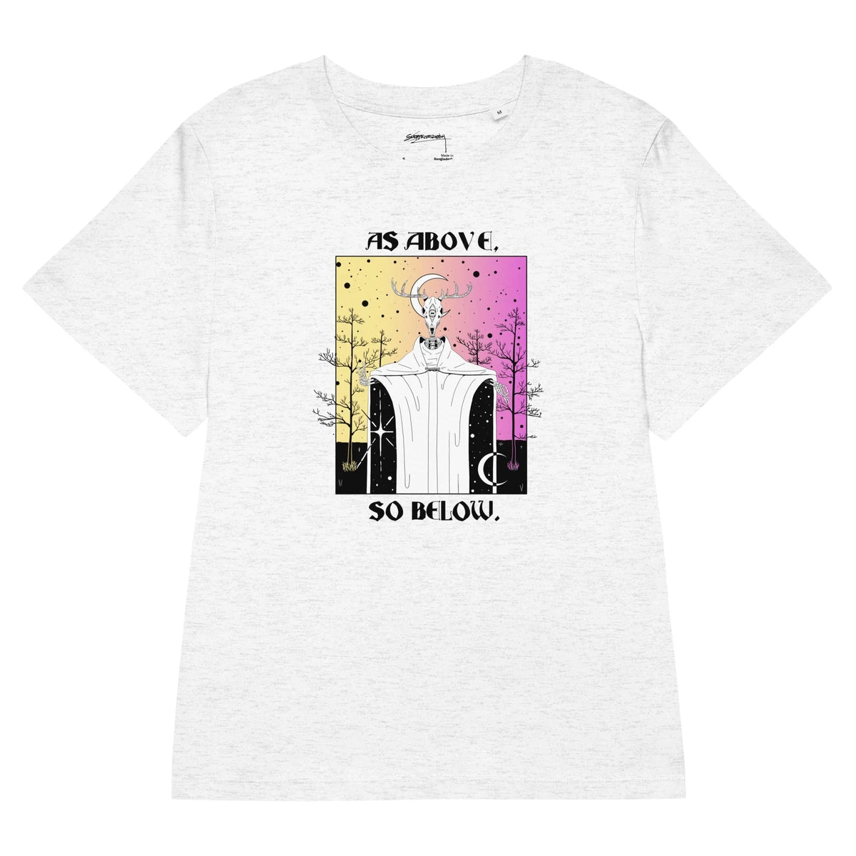 Cosmos Women's Tee in Celestial Heather Gradient. GOTS Certified, OCS Certified, Eco-Certified Inks.