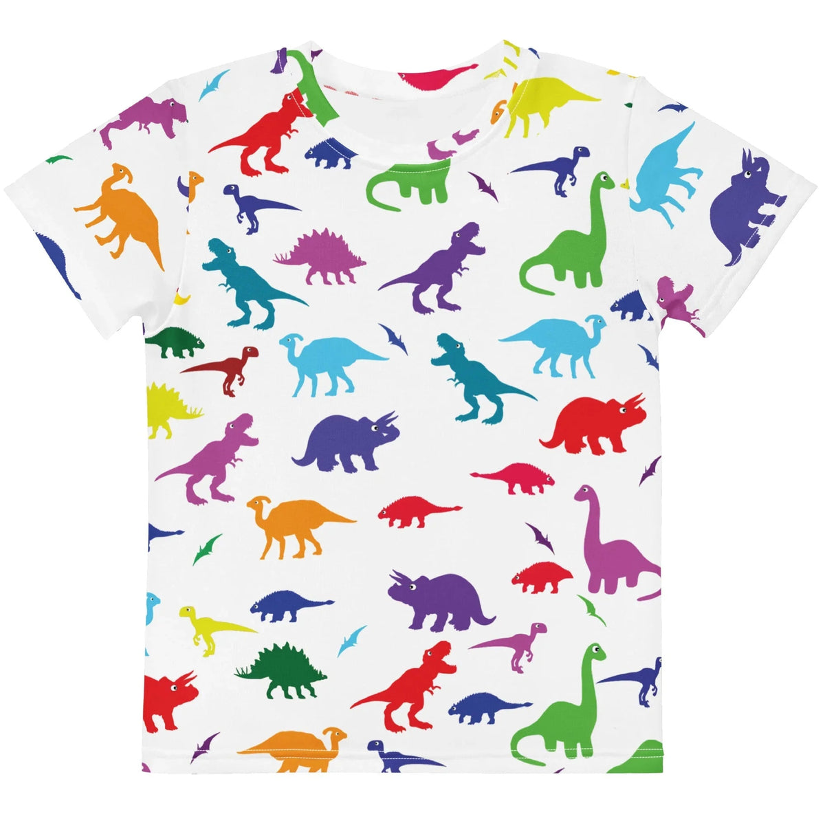 Dino Print Kid's Tee in Vivid Prehistoric Spectrum. CPSIA Compliant, OEKO-TEX® 100, REACH Compliant.