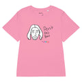 Don't Do Bad Women's Tee - The deliberately crude, carbon black (#1A1A1A) staring eyes juxtaposed against the erratic, multi-colored attribution in electric violet (#9400D3), cyan blue (#00FFFF), and bright red (#FF0000).