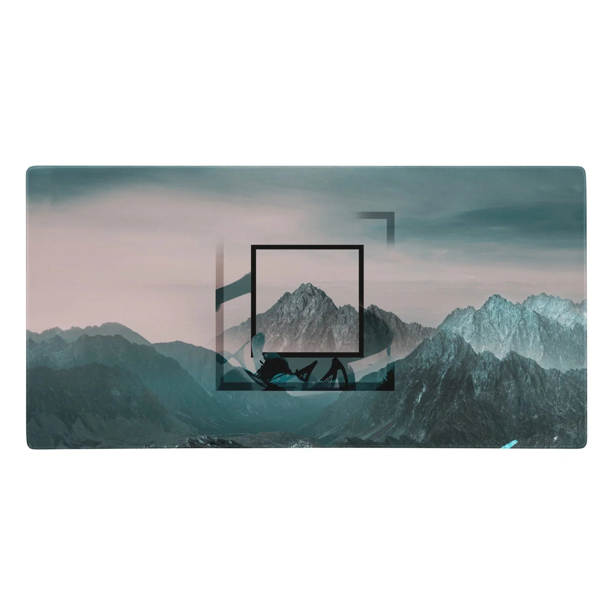 A panoramic mountain range in cool abyssal slate and glacial teal rises dramatically beneath a dusty lavender mist sky. Contact us with accessibility feedback, we'd love to help!