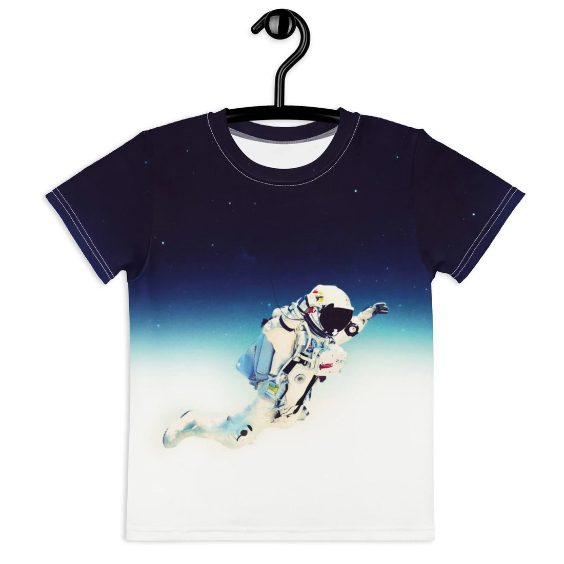 A realistic astronaut floats centrally in a dynamic, weightless pose (limbs relaxed in free-fall) against a dramatic, cinematic space scene. Contact us with accessibility feedback, we'd love to help!