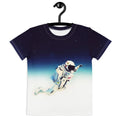 A realistic astronaut floats centrally in a dynamic, weightless pose (limbs relaxed in free-fall) against a dramatic, cinematic space scene. Contact us with accessibility feedback, we'd love to help!