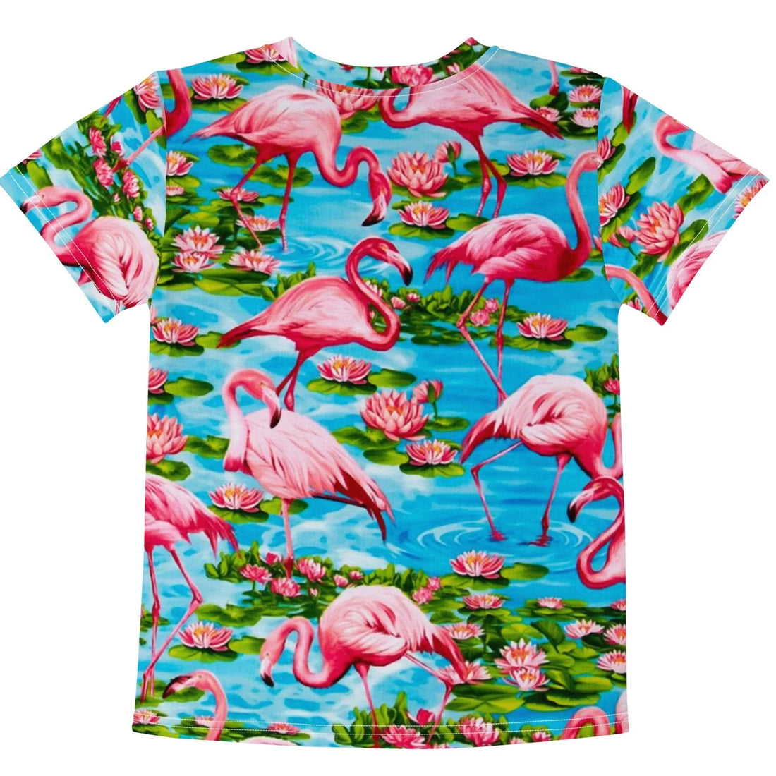 This energetic design immerses viewers in a tropical lagoon where vivid cerulean blue water ripples beneath detailed wading birds. Contact us with accessibility feedback, we'd love to help!