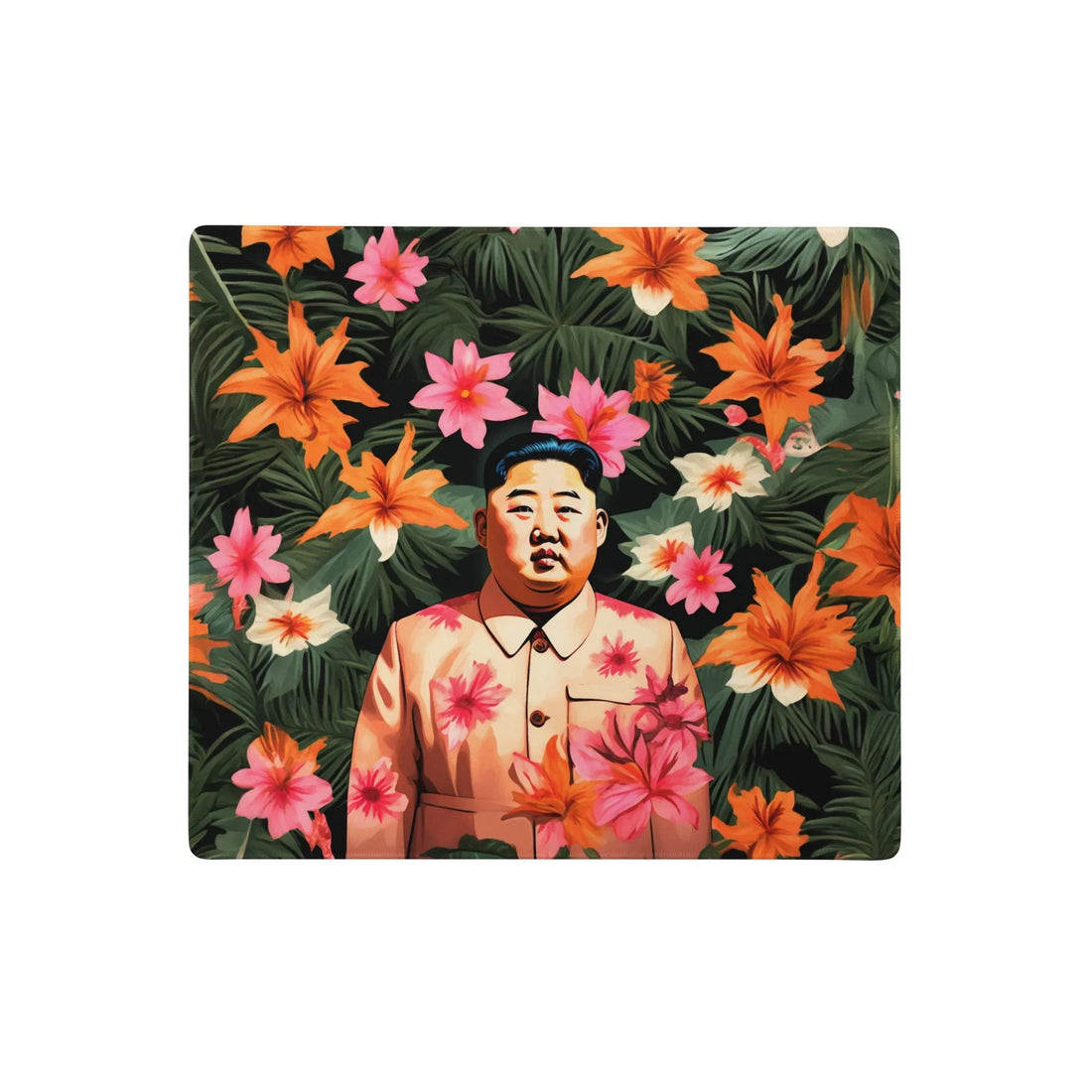 This satirical composition blends authoritarian iconography with whimsical tropical botanical maximalism (rendered in a digital oil-painting style). Contact us with accessibility feedback, we'd love to help!