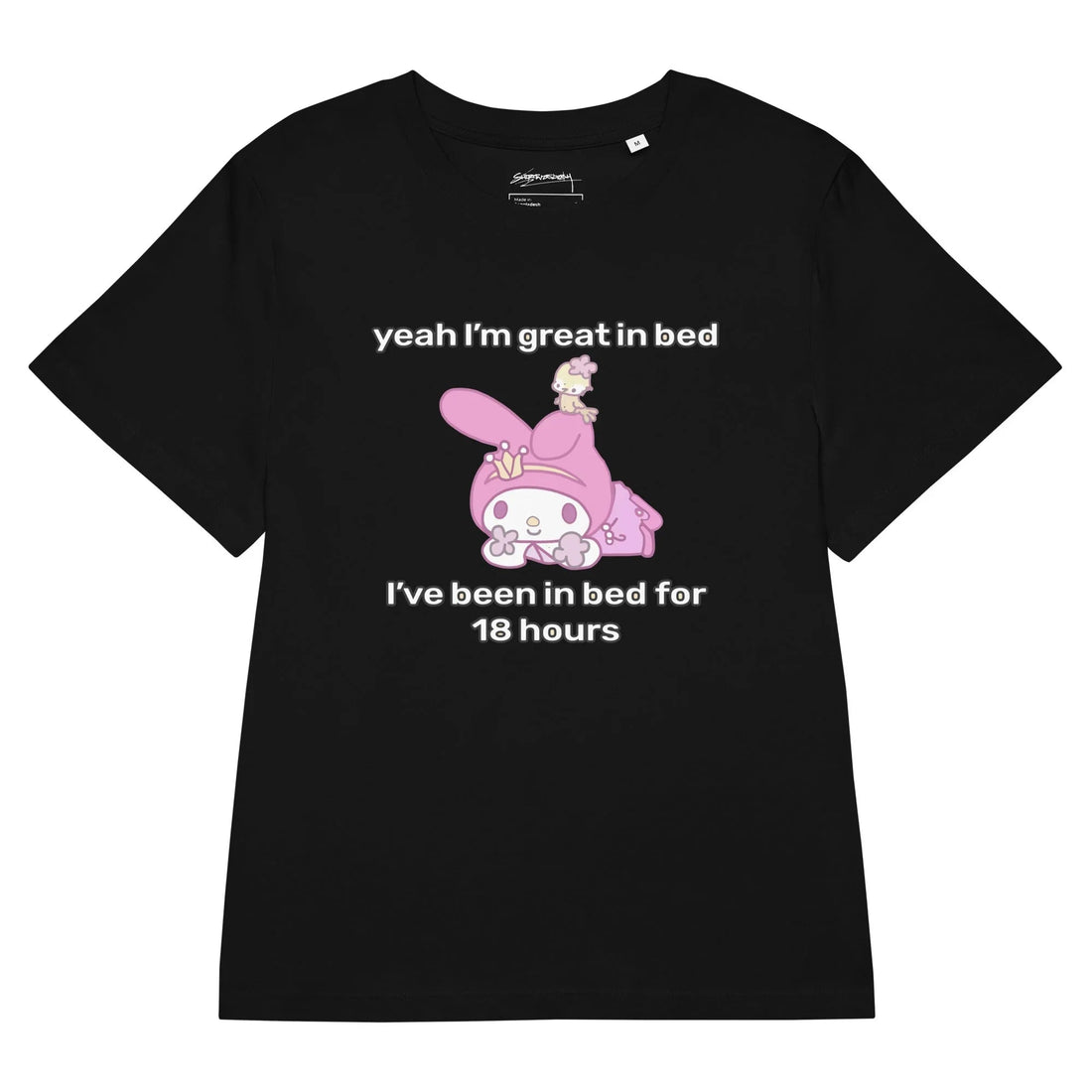 A bright bubblegum pink backdrop features a kawaii white rabbit wearing a magenta orchid hood over its floppy ears. Contact us with accessibility feedback, we'd love to help!