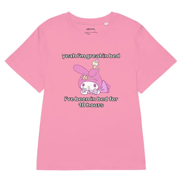 A bright bubblegum pink backdrop features a kawaii white rabbit wearing a magenta orchid hood over its floppy ears. Contact us with accessibility feedback, we'd love to help!