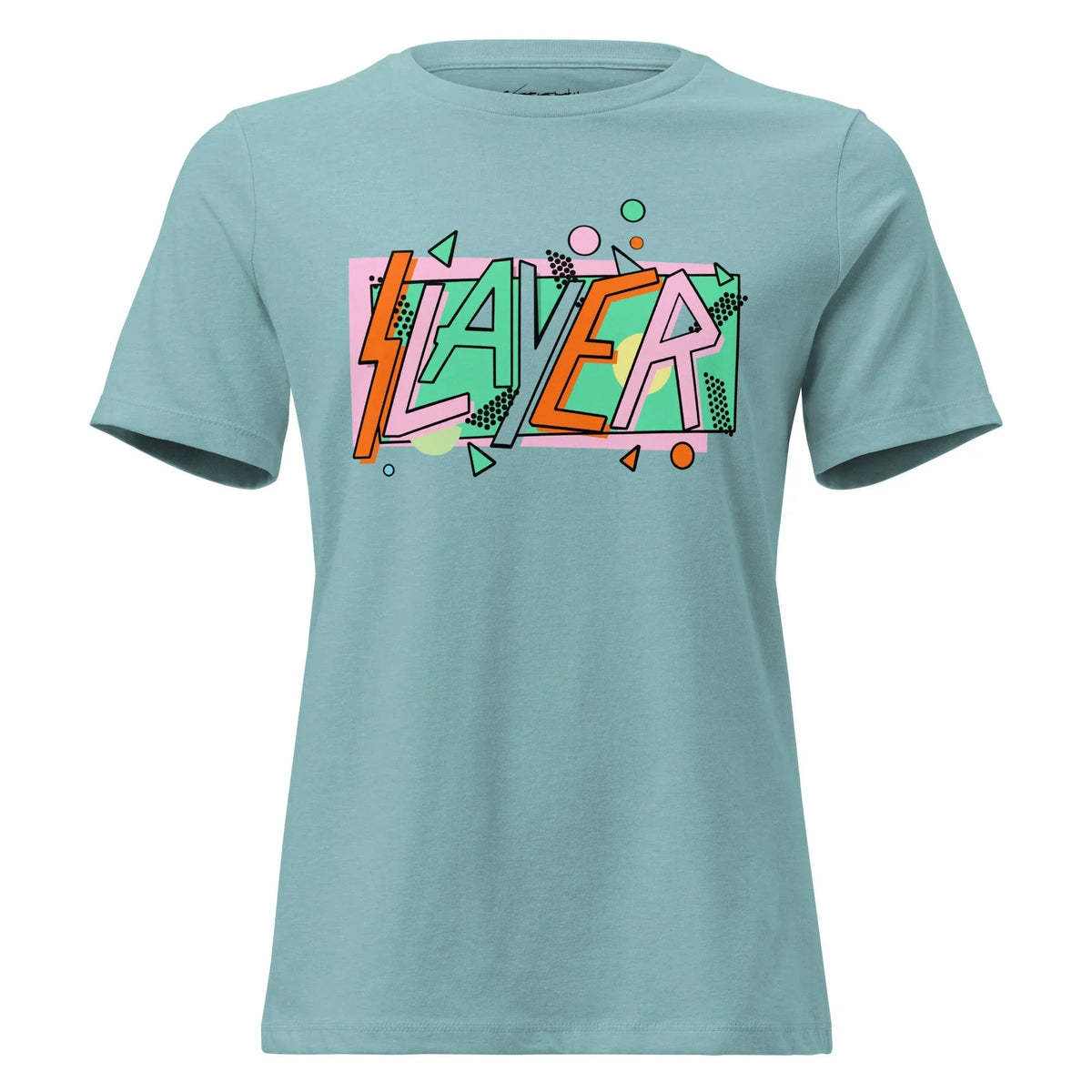 Dyed in a muted dusty seafoam, this tee channels a late-80s "Memphis Design" aesthetic with a vibrant, ironic central graphic. Contact us with accessibility feedback, we'd love to help!