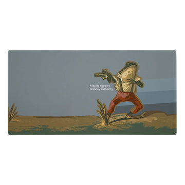 A painterly illustration depicts an anthropomorphic frog in a defiant, wide-legged stance against a Stormy Slate sky. Contact us with accessibility feedback, we'd love to help!