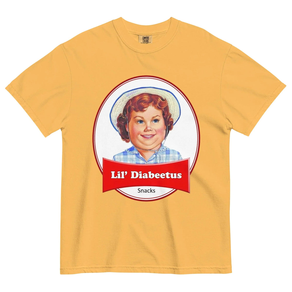 Lil Diabeetus T-Shirt in Dusty Periwinkle & Crimson. OEKO-TEX® 100, WRAP Certified, US Cotton Trust Protocol.