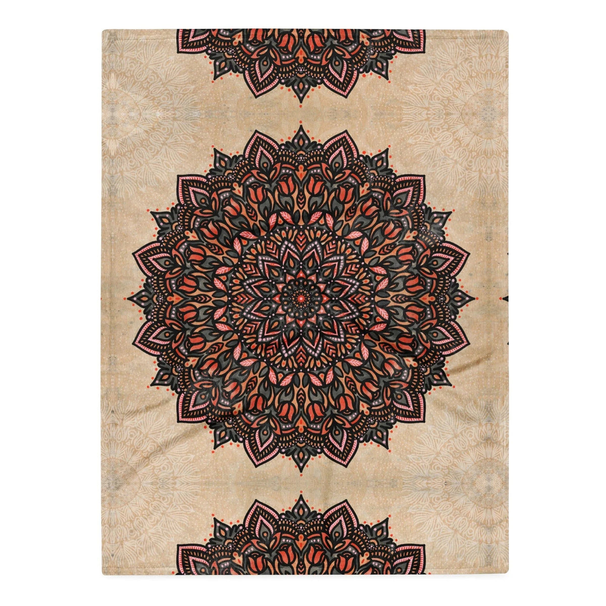 Mandala Plush Blanket in Earthen Terracotta Parchment. REACH Compliant, Zero-Wastewater Printing, Made-to-Order (Zero Overproduction).