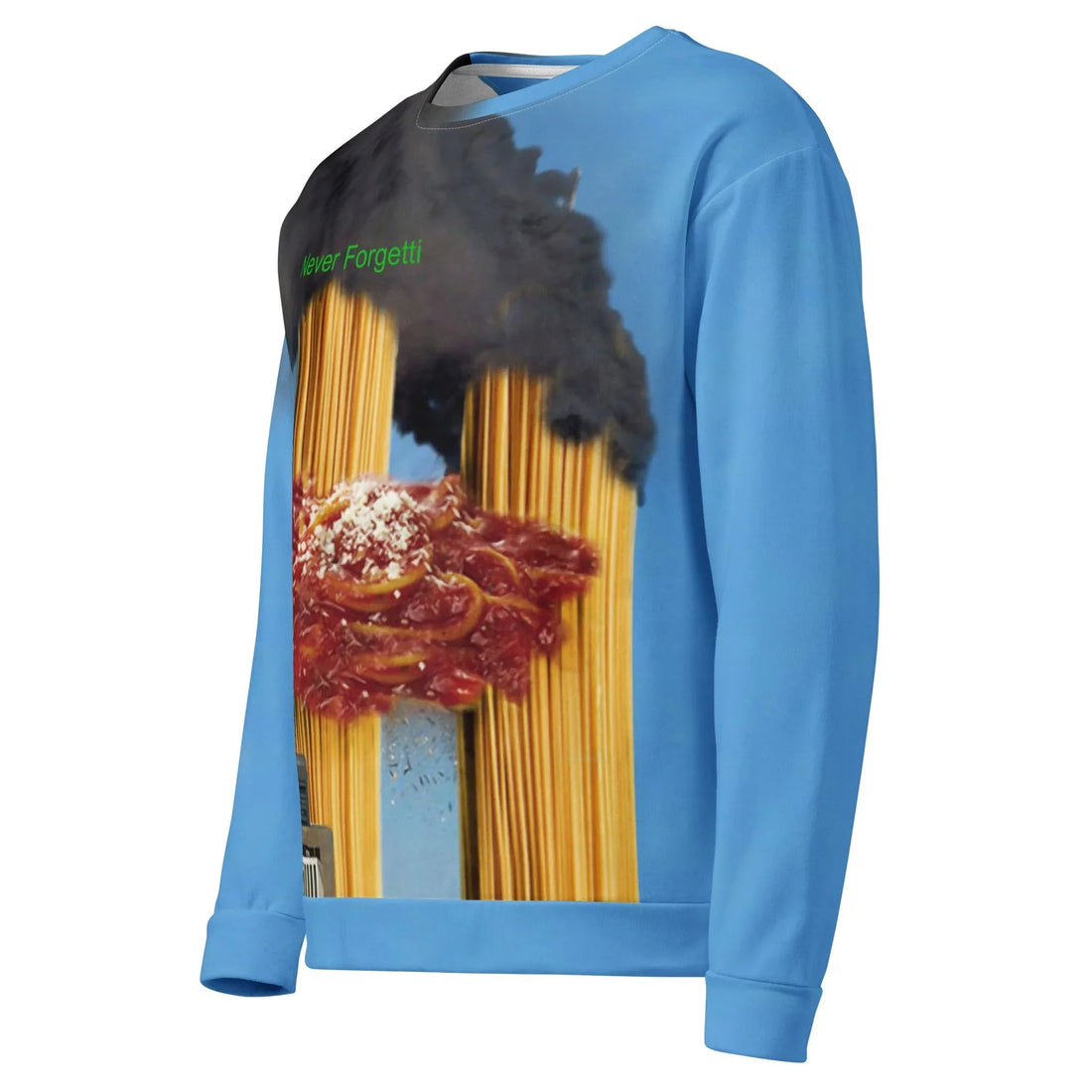 A surreal internet meme aesthetic defines this graphic, set against a vivid cerulean sky blue background. Contact us with accessibility feedback, we'd love to help!