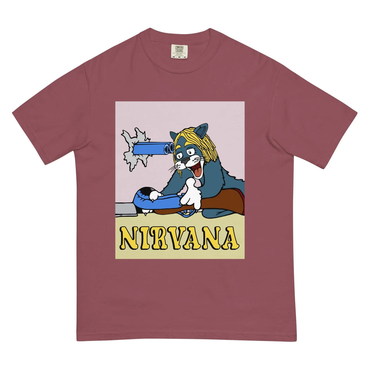 Nirvana T-Shirt in Midnight Grunge Cartoon. OEKO-TEX® 100, WRAP Certified, US Cotton Trust Protocol.