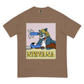 Nirvana T-Shirt - The specific juxtaposition of the slate blue feline (#5B7C99) donning the center-parted blonde grunge wig (#FFD700).