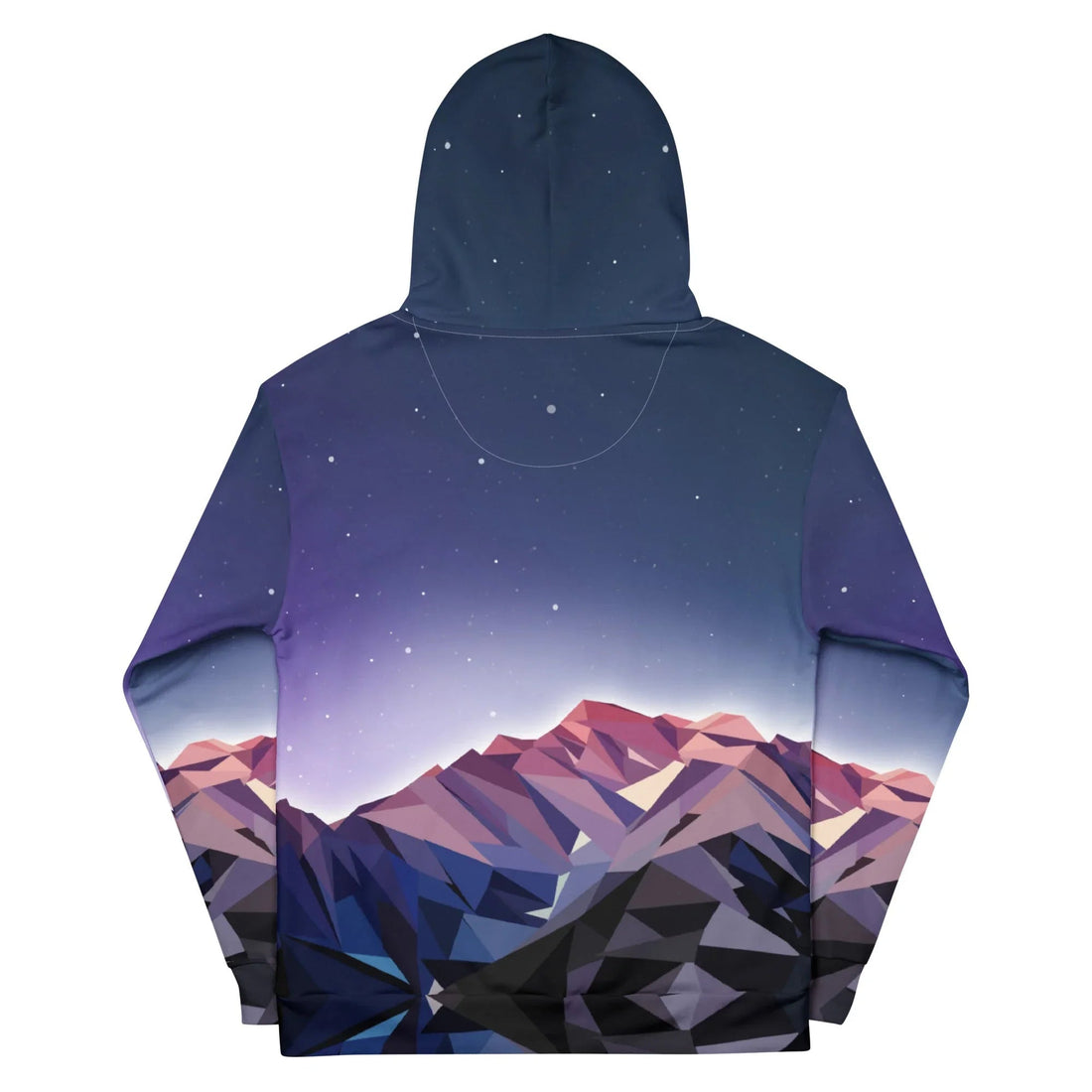 A jagged mountain range anchors the visual, executed in a striking "low-poly" geometric style composed of sharp, tessellated triangular facets. Contact us with accessibility feedback, we'd love to help!