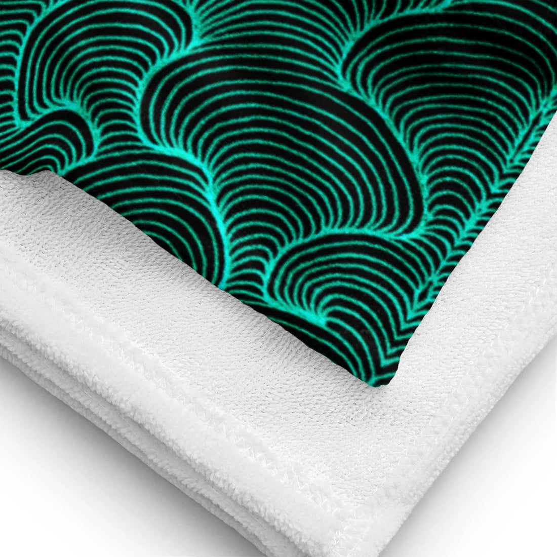 A mesmerizing optical art design sets intense, shaky electric cyan lines against a stark void black background. Contact us with accessibility feedback, we'd love to help!