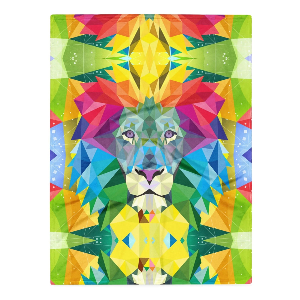 Spiritual Lion Plush Blanket in Prismatic Geometric Mosaic. REACH Compliant, Zero-Wastewater Printing, Made-to-Order (Zero Overproduction).