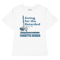 Swing For The Retarded Women's Tee in Lavender Mist & Steel Blue. GOTS Certified, OCS Certified, Eco-Certified Inks.