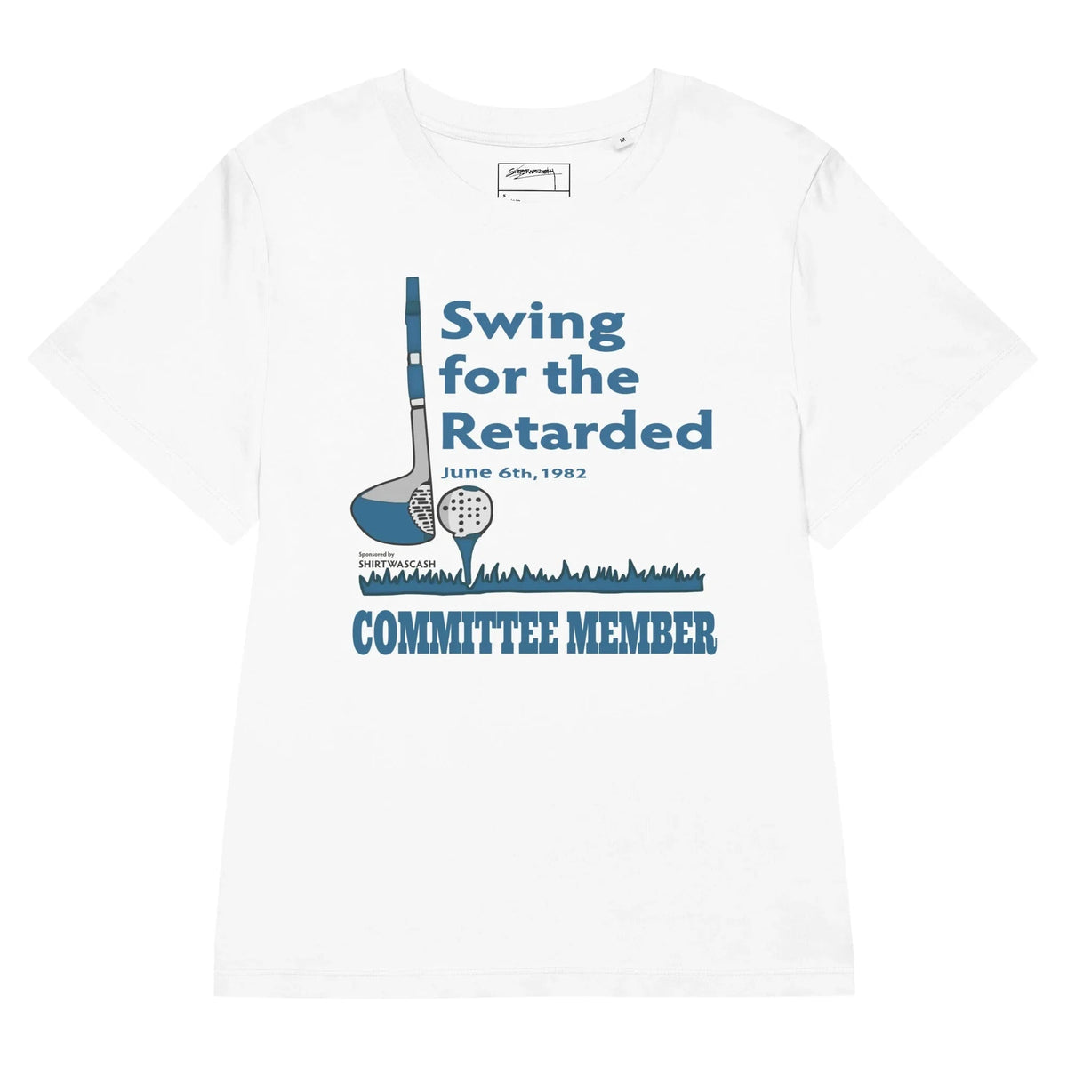 Swing For The Retarded Women's Tee in Lavender Mist & Steel Blue. GOTS Certified, OCS Certified, Eco-Certified Inks.