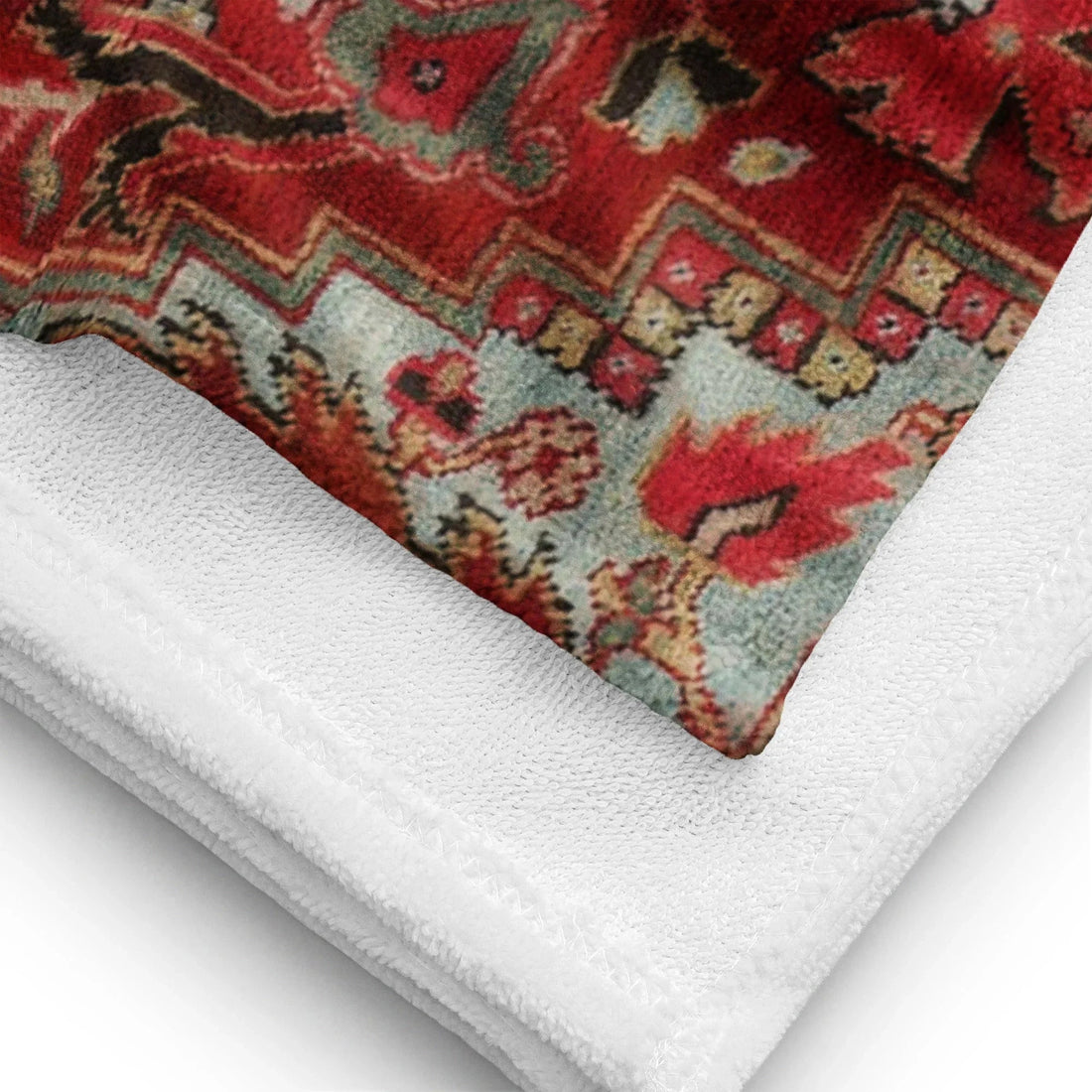 Mimicking a traditional Persian rug, this photorealistic design features a rich deep persian red field saturated with ornate motifs. Contact us with accessibility feedback, we'd love to help!