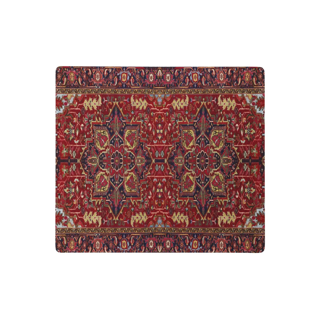 A high-fidelity reproduction of a traditional Persian-style rug anchors this design in a rich cardinal crimson base. Contact us with accessibility feedback, we'd love to help!