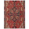 The Dudes Rug Plush Blanket - The specific symmetrical Heriz medallion set against a deep crimson (#8A2628) field, accented by midnight navy blue (#182136), antique cream (#E3DCC5), and muted slate teal (#7C9799), recontextualizing the rough texture of a floor covering into a soft comfort object.