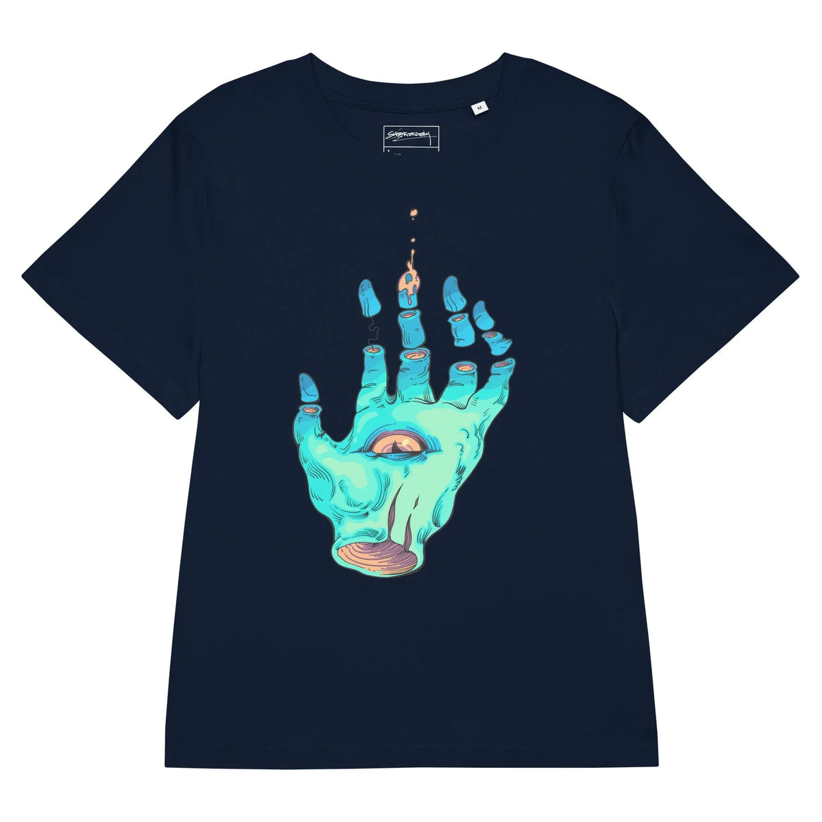 Set against profound, inky midnight navy, a surreal illustration depicts a severed hand in spectral bioluminescent aquamarine and shadowed teal. Contact us with accessibility feedback, we'd love to help!