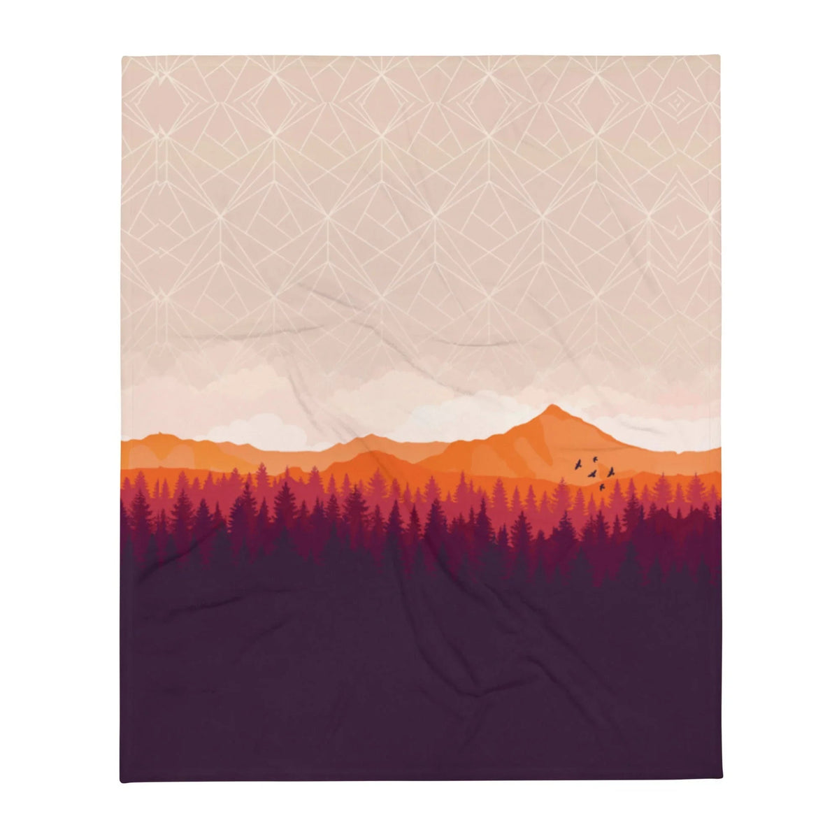 This stylized landscape blends nature with digital abstraction, featuring a dusty peach sky overlaid with a white geometric wireframe mesh (evoking a low-poly adventure game). Contact us with accessibility feedback, we'd love to help!