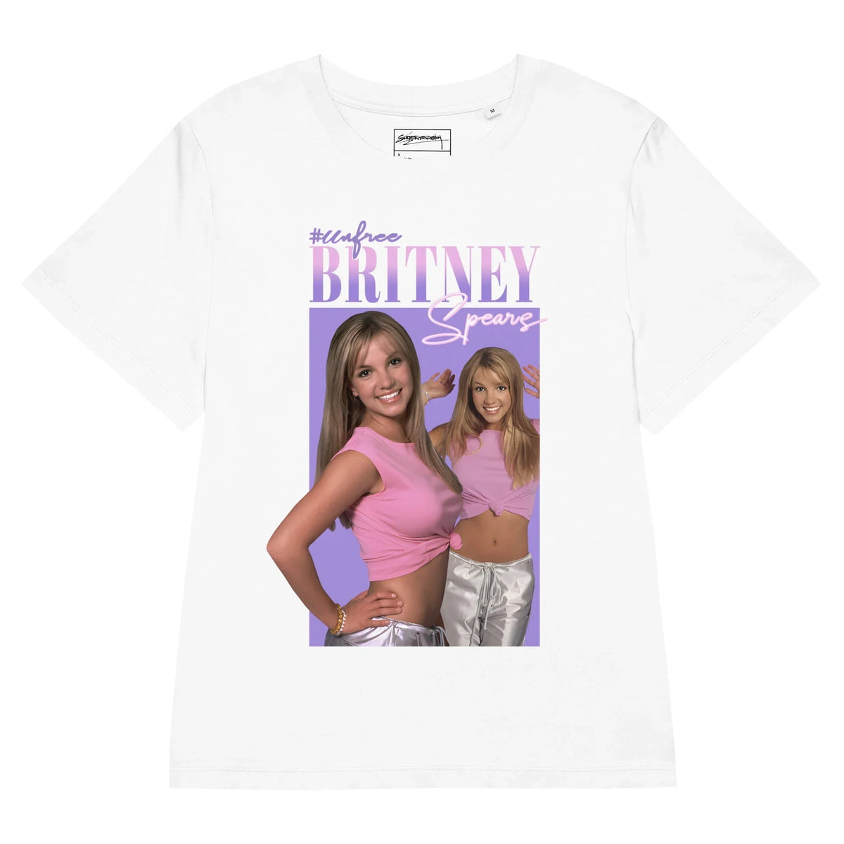 Centered on optical white, a rectangular graphic evokes Y2K nostalgia with a smiling blonde icon posed against medium amethyst purple. Contact us with accessibility feedback, we'd love to help!